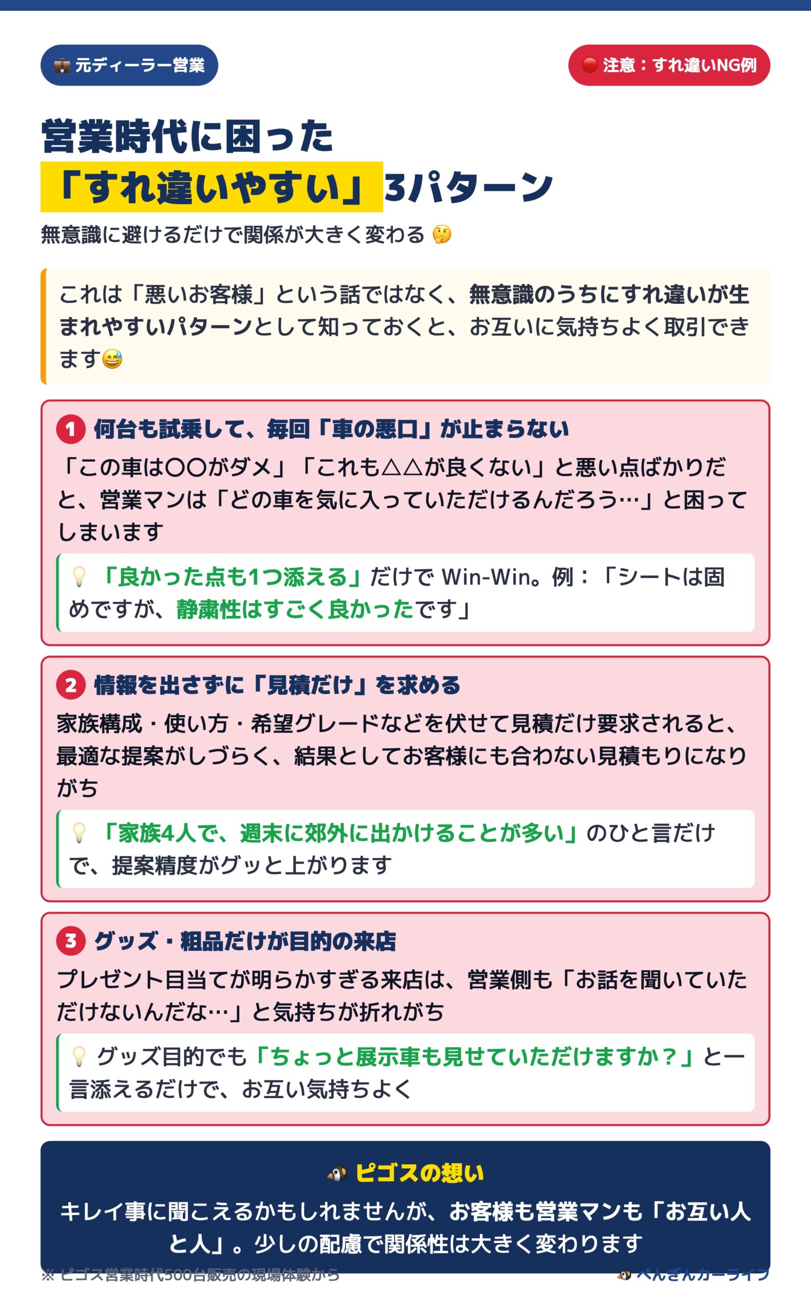 営業時代に困った「すれ違いやすい」3パターン 反面教師と改善ヒント 5/6 - ぺんぎんカーライフ
