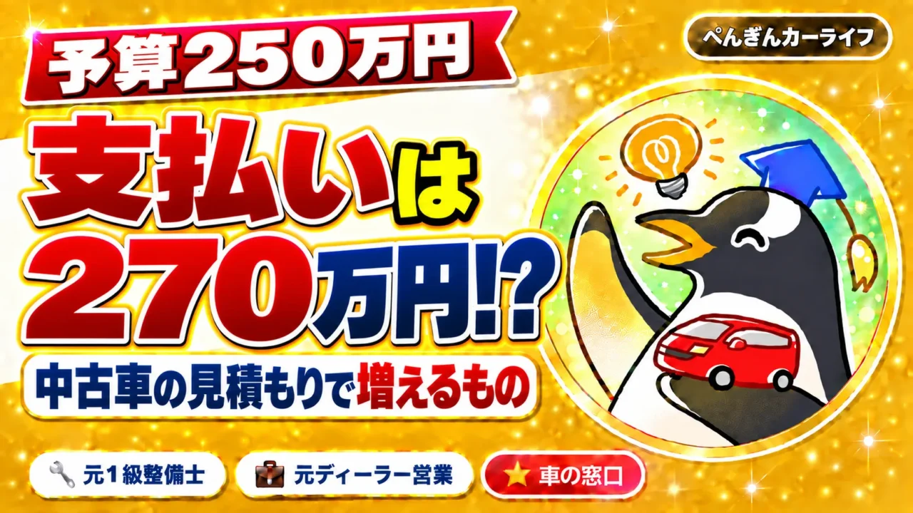 予算250万円で探して支払いは270万円|中古車の見積もりで増えるもの