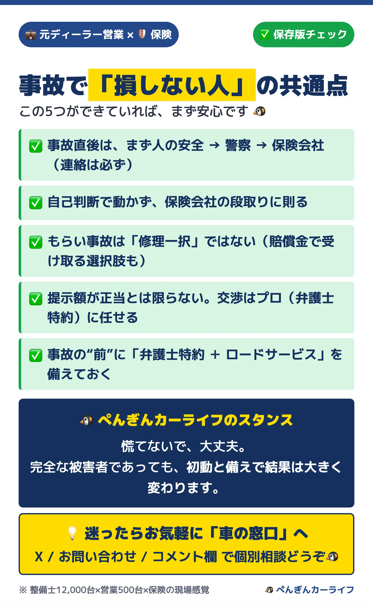 事故で損しない人の共通点チェックリスト5つと、慌てないで大丈夫というスタンス - ぺんぎんカーライフ