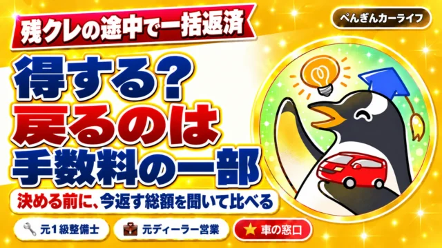 残クレの途中で一括返済。得する?戻るのは手数料の一部。決める前に今返す総額を聞いて比べる
