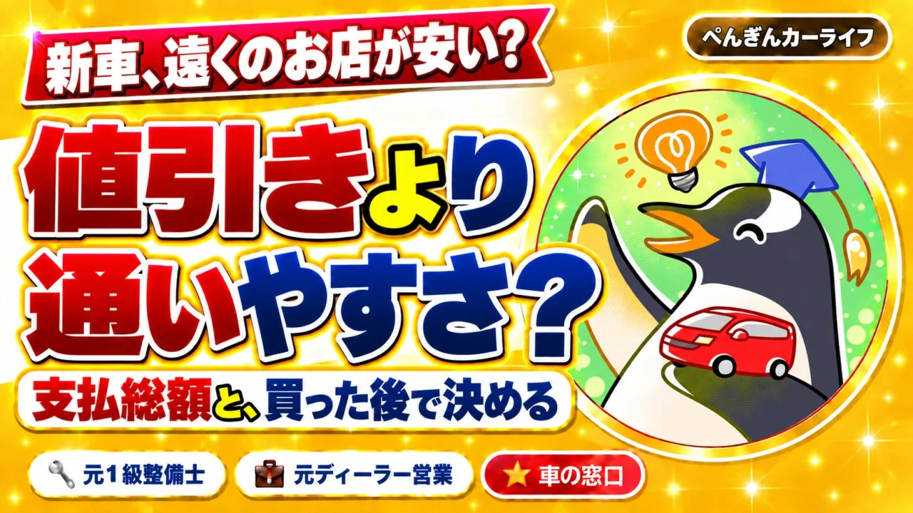新車は遠くのお店のほうが安い？ディーラーとの差額より先に見たい「通いやすさ」｜ぺんぎんカーライフのアイキャッチ